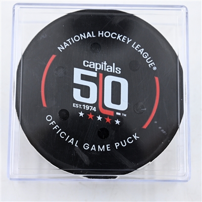 Dylan Strome - Washington Capitals - Goal Puck - February 9, 2025 vs. Utah Hockey Club (Capitals' 50th Anniversary Logo)