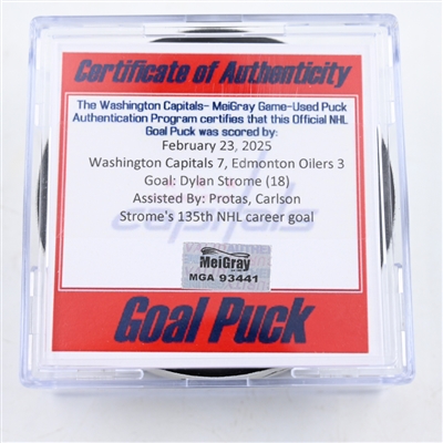 Dylan Strome - Washington Capitals - Goal Puck - February 23, 2025 vs. Edmonton Oilers (Capitals 50th Anniversary Logo)