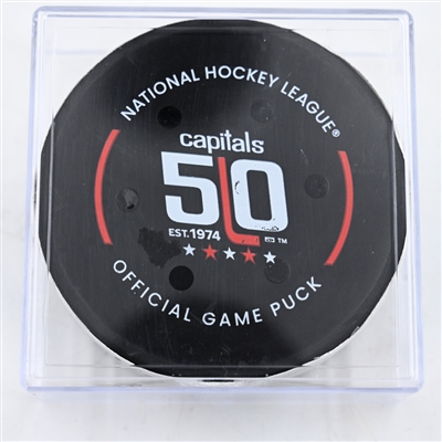 Dylan Strome - Washington Capitals - Goal Puck - February 23, 2025 vs. Edmonton Oilers (Capitals' 50th Anniversary Logo)
