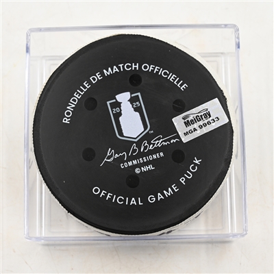 Andrei Svechnikov - Carolina Hurricanes - Goal Puck - April 27, 2025 vs. New Jersey Devils - 2025 Stanley Cup Playoffs - Round 1, Game 4 - 1st Goal of Hat Trick (Devils Logo) 
