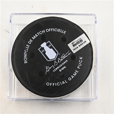 Andrei Svechnikov - Carolina Hurricanes - Goal Puck - April 27, 2025 vs. New Jersey Devils - 2025 Stanley Cup Playoffs - Round 1, Game 4 - 3rd Goal of Hat Trick (Devils Logo)