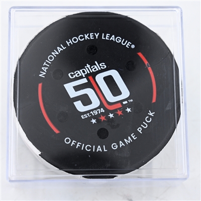 Brady Tkachuk - Ottawa Senators - Goal Puck - March 3, 2025 vs. Washington Capitals (Capitals' 50th Anniversary Logo)