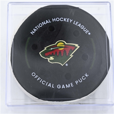 Yakov Trenin - Minnesota Wild - Goal Puck - February 6, 2025 vs. Carolina Hurricanes (Wild Logo)