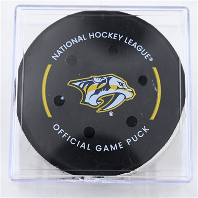 Alex Tuch - Buffalo Sabres - Goal Puck - February 8, 2025 vs. Nashville Predators (Predators Logo)