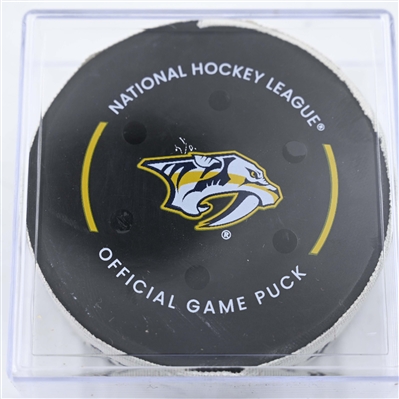 Jake Walman - San Jose Sharks - Goal Puck - January 21, 2025 vs. Nashville Predators (Predators Logo)