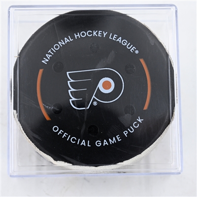Mackenzie Weegar - Calgary Flames - Goal Puck - March 4, 2025 vs. Philadelphia Flyers (Flyers Logo)