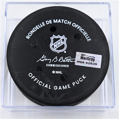 Zach Werenski - Columbus Blue Jackets - Goal Puck - February 22, 2025 vs. Chicago Blackhawks (Blue Jackets Logo)