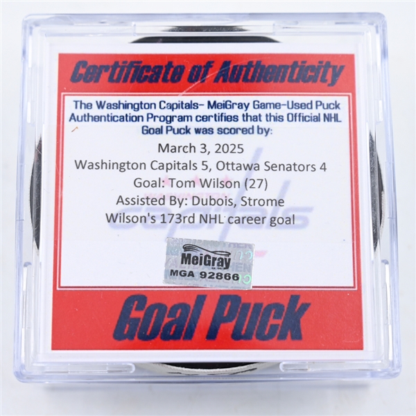 Tom Wilson - Washington Capitals - Goal Puck - March 3, 2025 vs. Ottawa Senators (Capitals 50th Anniversary Logo)