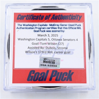 Tom Wilson - Washington Capitals - Goal Puck - March 3, 2025 vs. Ottawa Senators (Capitals' 50th Anniversary Logo)