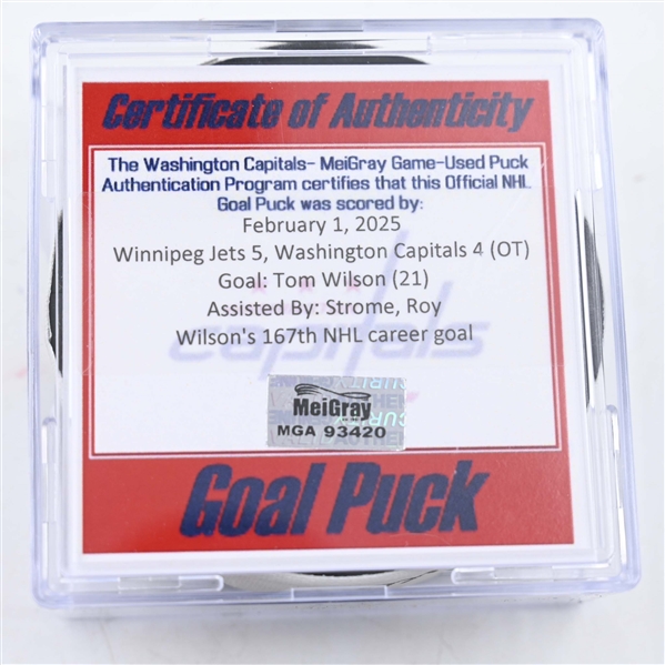 Tom Wilson - Washington Capitals - Goal Puck - February 1, 2025 vs. Winnipeg Jets (Capitals 50th Anniversary Logo)
