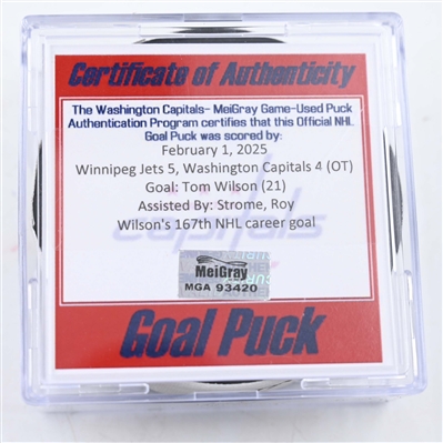 Tom Wilson - Washington Capitals - Goal Puck - February 1, 2025 vs. Winnipeg Jets (Capitals 50th Anniversary Logo)