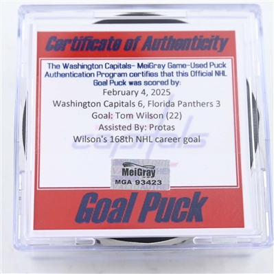 Tom Wilson - Washington Capitals - Goal Puck - February 4, 2025 vs. Florida Panthers (Capitals 50th Anniversary Logo)