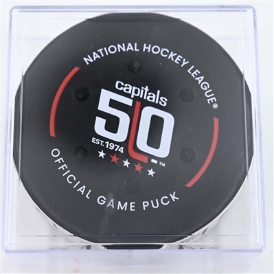 Tom Wilson - Washington Capitals - Goal Puck - February 4, 2025 vs. Florida Panthers (Capitals' 50th Anniversary Logo)