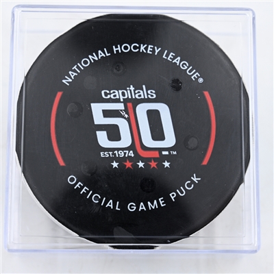 Tom Wilson - Washington Capitals - Goal Puck - February 9, 2025 vs. Utah Hockey Club (Capitals' 50th Anniversary Logo)