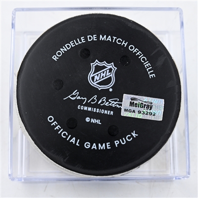 Connor Zary - Calgary Flames - Goal Puck - March 4, 2025 vs. Philadelphia Flyers (Flyers Logo)