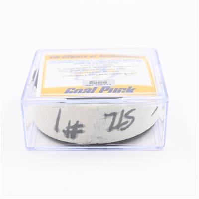 Dylan Holloway - St. Louis Blues - Goal Puck - March 27, 2025 vs. Nashville Predators (Predators Logo)