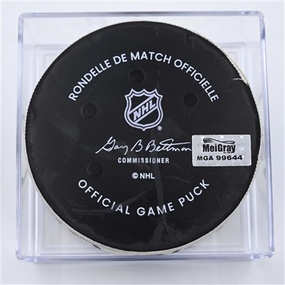 Jonatan Berggren - Detroit Red Wings - Goal Puck - April 16, 2025 vs. New Jersey Devils (Devils Logo)