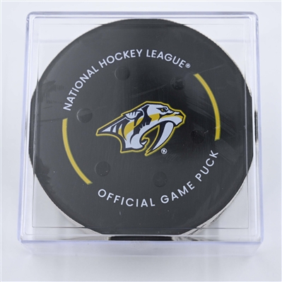 Nick Bjugstad - Utah Hockey Club - Goal Puck - April 14, 2025 vs. Nashville Predators (Predators Logo)