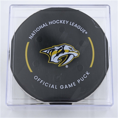 Cole Caufield - Montreal Canadiens - Goal Puck - April 6, 2025 vs. Nashville Predators (Predators Logo)