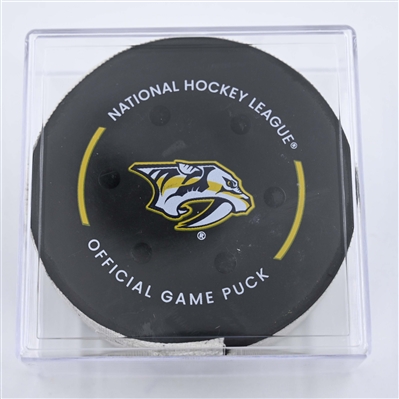 Logan Cooley - Utah Hockey Club - Goal Puck - April 14, 2025 vs. Nashville Predators (Predators Logo)