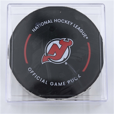 Sidney Crosby - Pittsburgh Penguins - Goal Puck - April 11, 2025 vs. New Jersey Devils (Devils Logo)