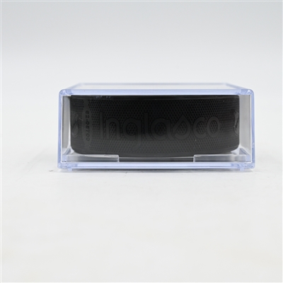 Linus Karlsson - Vancouver Canucks - Goal Puck - March 28, 2025 vs. Columbus Blue Jackets (Blue Jackets Logo)