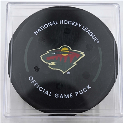 Jack Eichel - Vegas Golden Knights - Goal Puck - May 1, 2025 vs. Minnesota Wild - 2025 Stanley Cup Playoffs, Round 1, Game 6 (Wild Logo)
