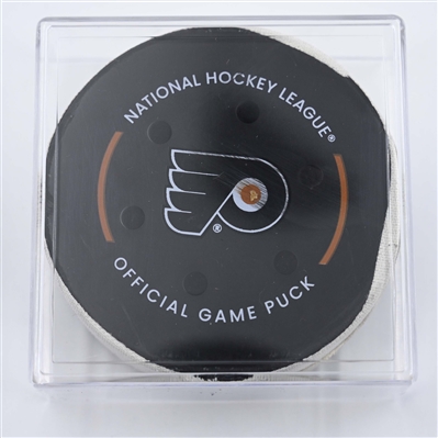 Tyson Foerster - Philadelphia Flyers - Goal Puck - April 12, 2025 vs. New York Islanders (Flyers Logo)