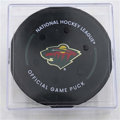 Marcus Foligno - Minnesota Wild - Goal Puck - April 24, 2025 vs. Vegas Golden Knights - 2025 Stanley Cup Playoffs, Round 1, Game 3 (Wild Logo)
