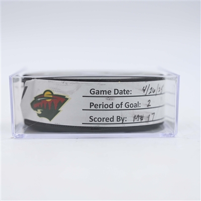 Marcus Foligno - Minnesota Wild - Goal Puck - April 26, 2025 vs. Vegas Golden Knights - 2025 Stanley Cup Playoffs, Round 1, Game 4 (Wild Logo)