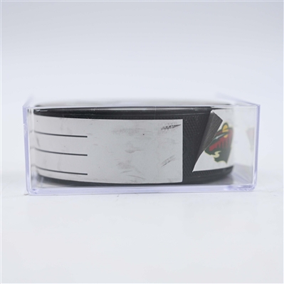 Marcus Foligno - Minnesota Wild - Goal Puck - April 26, 2025 vs. Vegas Golden Knights - 2025 Stanley Cup Playoffs, Round 1, Game 4 (Wild Logo)