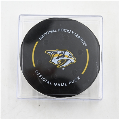 Cam Fowler - St. Louis Blues - Goal Puck - March 27, 2025 vs. Nashville Predators (Predators Logo)