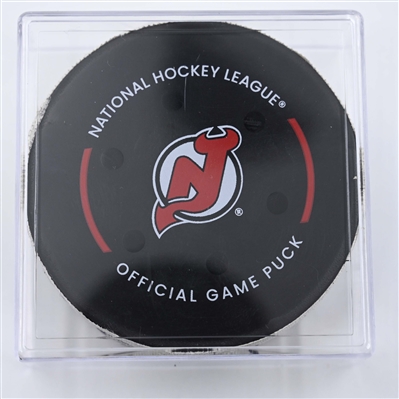 Erik Haula - New Jersey Devils - Goal Puck - April 11, 2025 vs. Pittsburgh Penguins (Devils Logo)