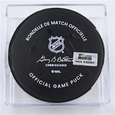 Simon Holmstrom - New York Islanders - Goal Puck - April 8, 2025 vs. Nashville Predators (Predators Logo)