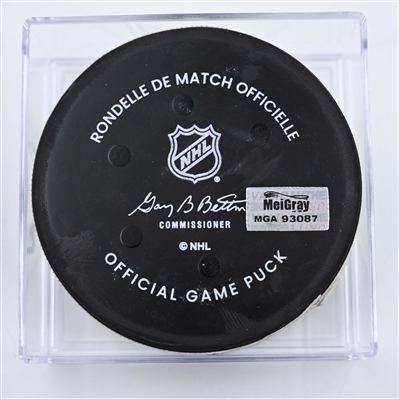 Simon Holmstrom - New York Islanders - Goal Puck - April 8, 2025 vs. Nashville Predators (Predators Logo)