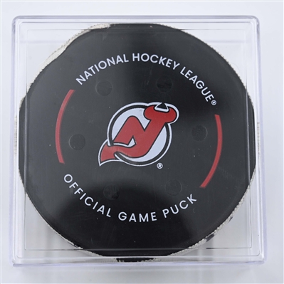 Bo Horvat - New York Islanders - Goal Puck - April 13, 2025 vs. New Jersey Devils (Devils Logo)