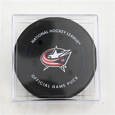 Boone Jenner - Columbus Blue Jackets - Goal Puck - March 28, 2025 vs. Vancouver Canucks (Blue Jackets Logo)