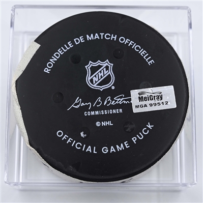 Kent Johnson - Columbus Blue Jackets - Goal Puck - April 15, 2025 vs. Philadelphia Flyers (Flyers Logo)