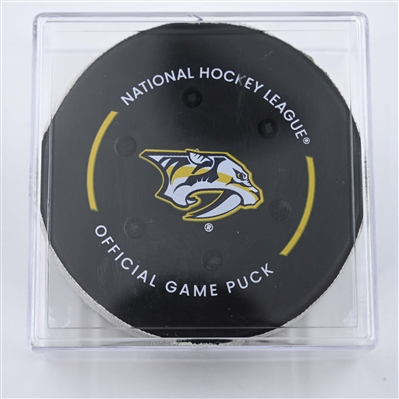 Clayton Keller - Utah Hockey Club - Goal Puck - April 14, 2025 vs. Nashville Predators (Predators Logo)