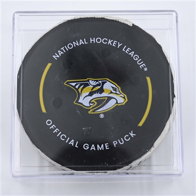 Clayton Keller - Utah Hockey Club - Goal Puck - April 14, 2025 vs. Nashville Predators (Predators Logo)