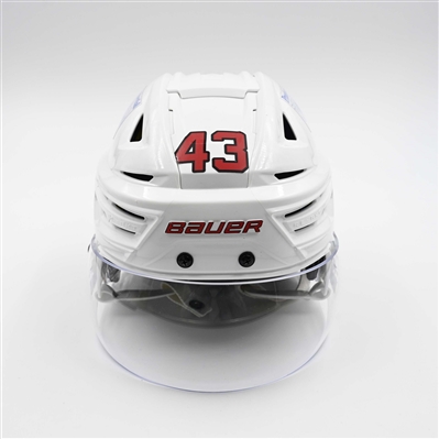 Luke Hughes - Game-Worn White, Bauer Helmet w/ Bauer Shield - 2024-25 NHL Regular Season and 2025 Stanley Cup Playoffs