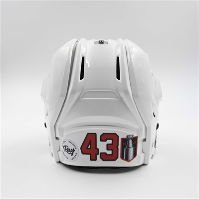 Luke Hughes - Game-Worn White, Bauer Helmet w/ Bauer Shield - 2024-25 NHL Regular Season and 2025 Stanley Cup Playoffs