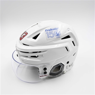 Luke Hughes - Game-Worn White, Bauer Helmet w/ Bauer Shield - 2024-25 NHL Regular Season and 2025 Stanley Cup Playoffs