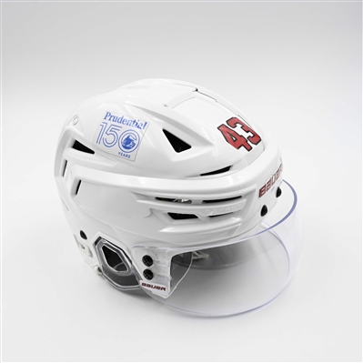 Luke Hughes - Game-Worn White, Bauer Helmet w/ Bauer Shield - 2024-25 NHL Regular Season and 2025 Stanley Cup Playoffs