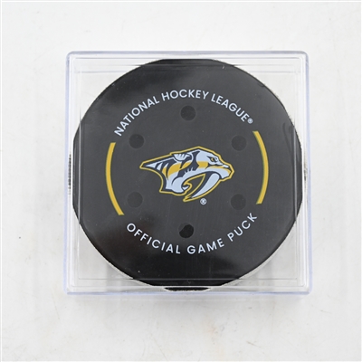 Mitch Marner - Toronto Maple Leafs - Goal Puck - March 22, 2025 vs. Nashville Predators (Predators Logo)