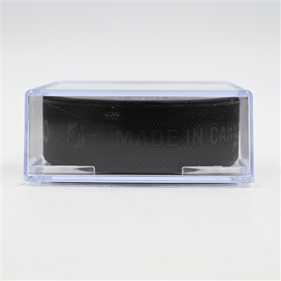 Tyler Myers - Vancouver Canucks - Goal Puck - March 28, 2025 vs. Columbus Blue Jackets (Blue Jackets Logo)