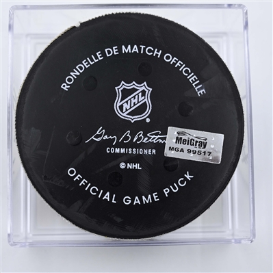 David Pastrnak - Boston Bruins - Goal Puck - April 8, 2025 vs. New Jersey Devils (Devils Logo)