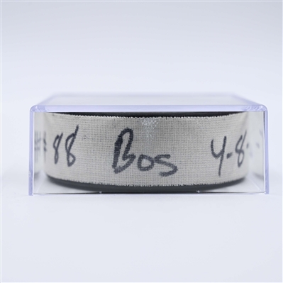 David Pastrnak - Boston Bruins - Goal Puck - April 8, 2025 vs. New Jersey Devils (Devils Logo)