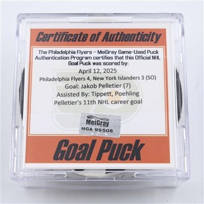 Jakob Pelletier - Philadelphia Flyers - Goal Puck - April 12, 2025 vs. New York Islanders (Flyers Logo)