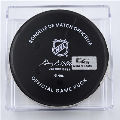 Valtteri Puustinen - Pittsburgh Penguins - Goal Puck - April 11, 2025 vs. New Jersey Devils (Devils Logo)